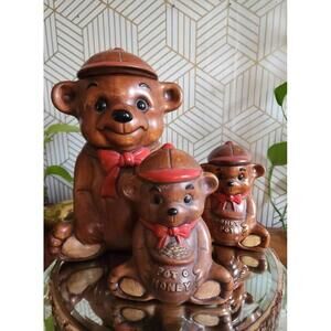 Vintage Treasure Craft Teddy Bear Cookie Jar, Honey Jar & Piggy Bank Set